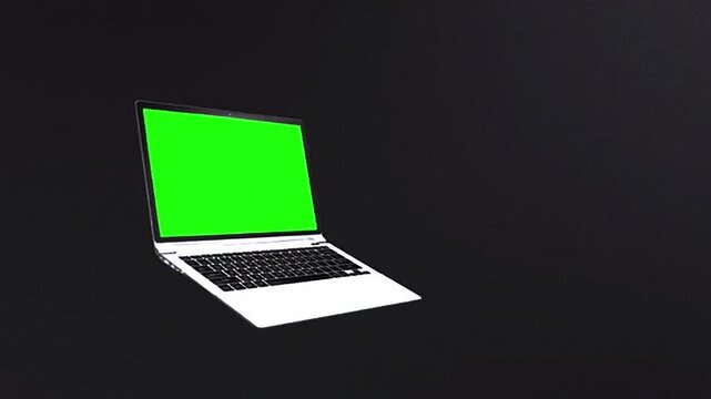 laptop mockup on black background with green screen 3d render computer chroma key lap top angle view motion graphics angle element opens zoom in intro graphic video monitor angular perspective
