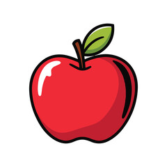 Fototapeta premium Red apple with a leaf vector illustration on a white background
