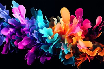 Obraz premium Vibrant Inks Suspended in Air, Creating a Mesmerizing Display, Splash of color paint, water or smoke on dark background, AI Generated 