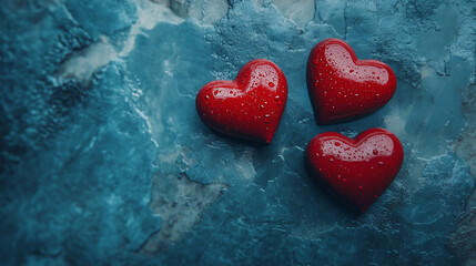 Kompozycja z sercami na tle w stonowanych odcieniach, symbolizująca miłość i Walentynkowy klimat.