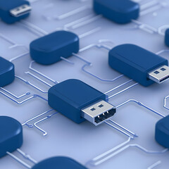 Fototapeta premium Blue USB Drives 3D Illustration