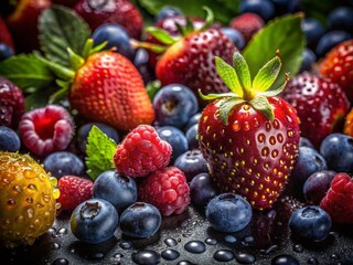 Obraz premium Fresh Juicy Fruits with Water Droplets - Low Light Photography Stock Photo