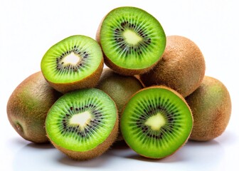 Fototapeta premium Fresh Kiwis on White Background - Vibrant Fruit Photography