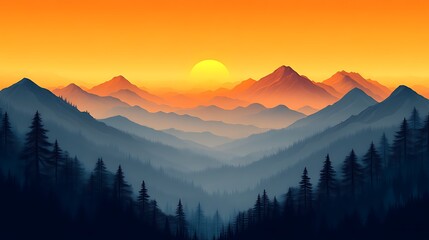 Obraz premium Majestic Mountain Range Sunset Landscape View