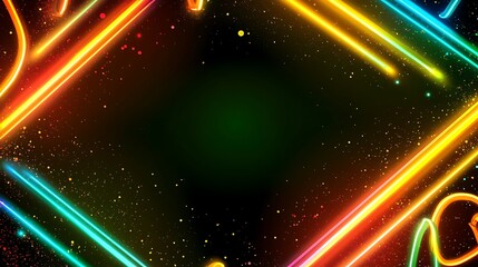 Obraz premium Vibrant Neon Lines Frame Dark Background With Sparkles