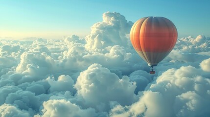 Fototapeta premium Hot air balloon floating on fluffy white clouds, AI generated image