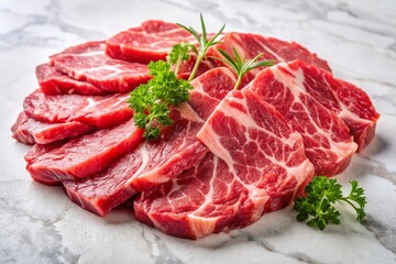 Fototapeta premium Freshly Shaved Beef Slices, Isolated on White Background - Premium Stock Photo