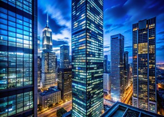 Night View of Modern Skyscraper in City Center