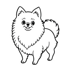 Line art of a Fluffy Pomeranian hand-drawn cartoon illustration.eps