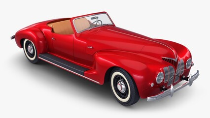 Classic red convertible car parked in studio setting