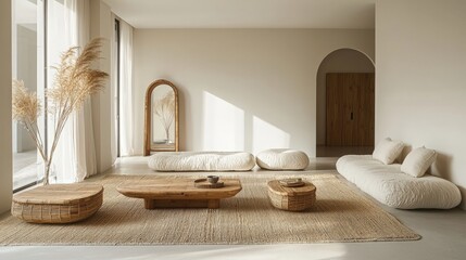 Explore bamboo furniture in a minimalist modern interior with natural tones