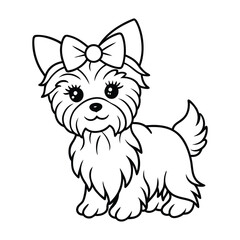 Line art of an adorable Yorkie puppy hand-drawn cartoon illustration.eps