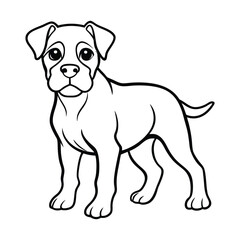 Line art of charming Boxer puppy hand-drawn cartoon illustration.eps