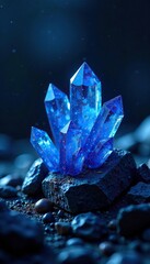 Obraz premium Dark blue crystal formation with shimmering, iridescent reflections on a textured background, luminous, iridescence