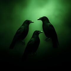 Fototapeta premium Three Crows Green Illustration