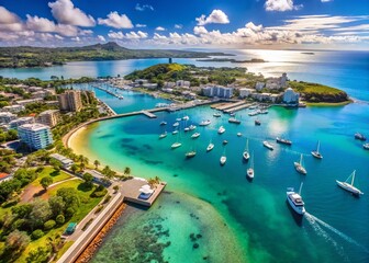 Noumea, New Caledonia: Aerial View of Cityscape, Harbor, and Lagoon