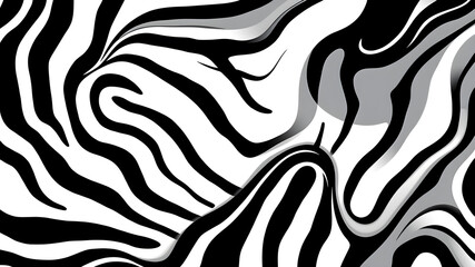 Abstract Hand Drawing Liquid Wavy Zebra Tiger Animal Skin Seamless Vector Pattern Isolated Background Black White. Generative AI
