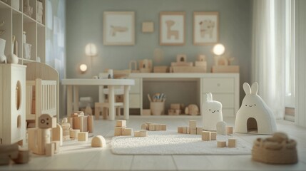 Fototapeta premium Playful Nursery Interior with Wooden Toys