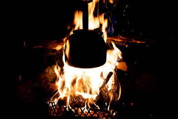 Soup Cooking on fire inside a Kota Cabin in Lapland Finland