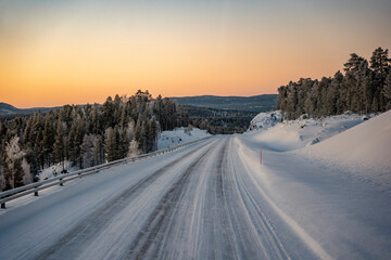 Finland lapland frozen road to inari from Nellim in winter icy season