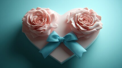 Heart-Shaped Gift Box with Pink Roses and Teal Bow