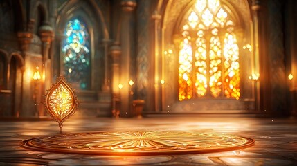 Obraz premium Golden ornate floor in a glowing cathedral
