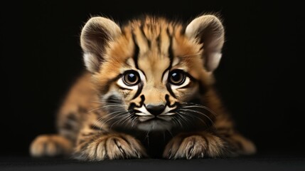 Obraz premium A baby puma is laying on black background