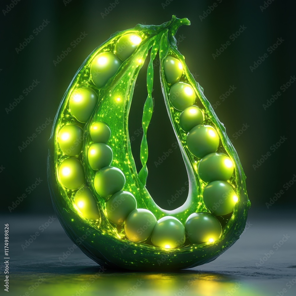 Poster intricate green fruit illuminated with soft glowing spheres creates an enchanting display