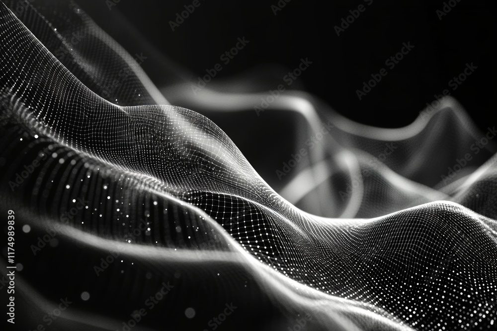Poster futuristic vector illustration featuring wireframe background with plexus effect in photography shot