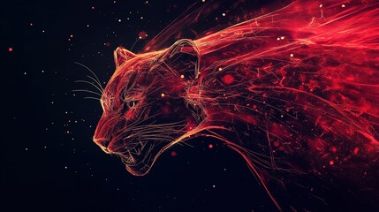 A puma's face is shown in red