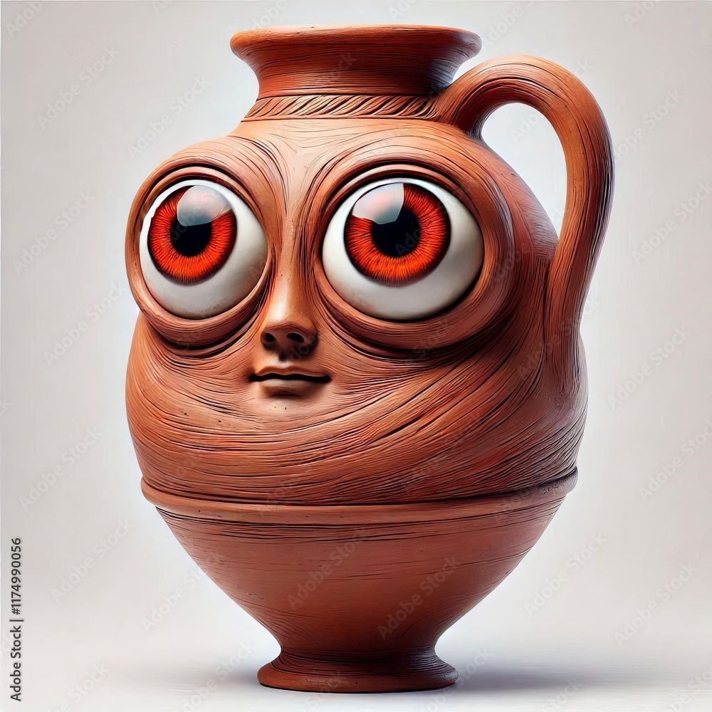 Poster plasticine amphora with eyes on a white background