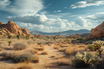 Hiking trail through the desert landscape in alabama hills, california