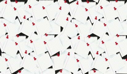 Notebook Paper Sheets background. Wall decor from realistic memo Page set isolated black background. Vector illustration. EPS 10