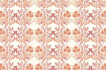 abstract seamless botanical design featuring vibrant floral elements and retro ethnic patterns for contemporary wallpaper and fabric use