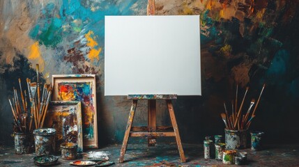 Blank Canvas on Easel in Artist's Studio
