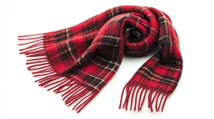 Red Plaid Wool Scarf with Fringes