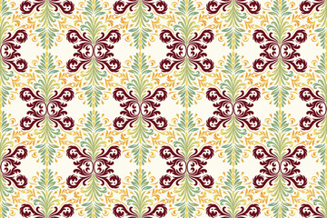ethnic vintage seamless floral pattern with botanical motifs ikat design for fabric wallpaper and fashion textile all over repeat flower blossom texture