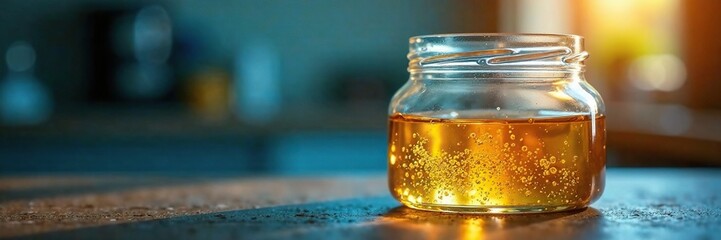 Oil and water layers on top of each other in a jar, liquids, experiment