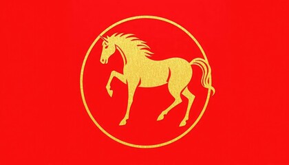 Obraz premium Gold horse emblem on red background