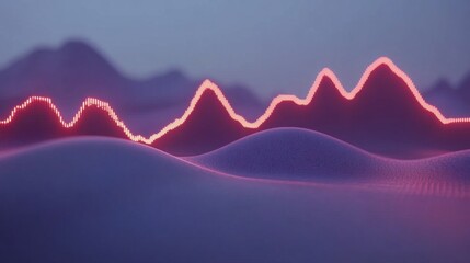 Abstract Data Landscape with Glowing Neon Graph