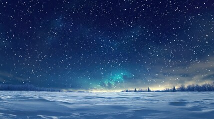 Naklejka premium A starry winter night with the northern lights creating a vibrant