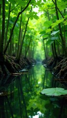 Obraz premium Small mangrove plants with small water-loving leaves, forest, leafy