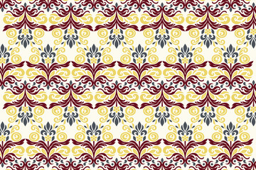 seamless floral pattern with vintage botanical ikat design for fabric wallpaper and fashion textile all over traditional flower blossom repeat texture