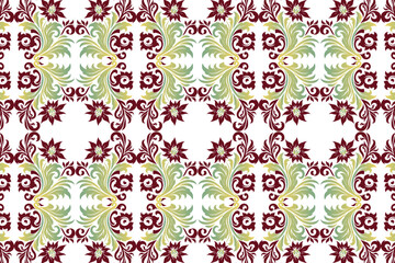 botanical ikat floral seamless pattern with vintage design for fabric wallpaper and fashion textile all over repeat flower blossom traditional texture

