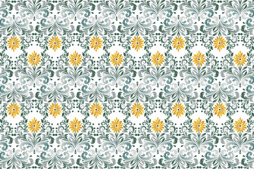 vintage floral seamless pattern with traditional botanical ikat motifs for fabric and wallpaper all over flower blossom repeat design texture for fashion