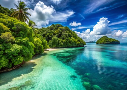Palau Belau Island Paradise: Stunning Tropical Beach Scene with Copy Space