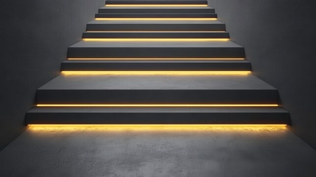 Illuminated staircase leading upward modern architecture interior design minimalistic space perspective view inspiration