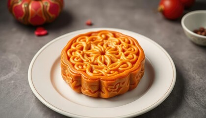 Mooncake on plate, festive autumnal display