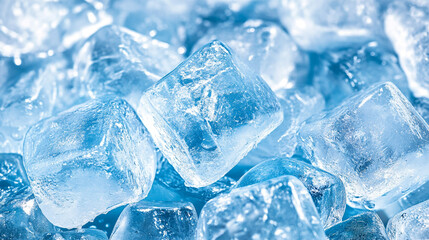 Obraz premium ice cubes on blue Close-up of shimmering blue ice crystals reflecting light, 