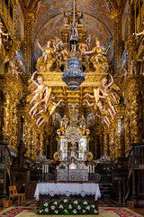 Altar and main chapel  and 17th century canopy reformed during the Baroque period, Santiago de...